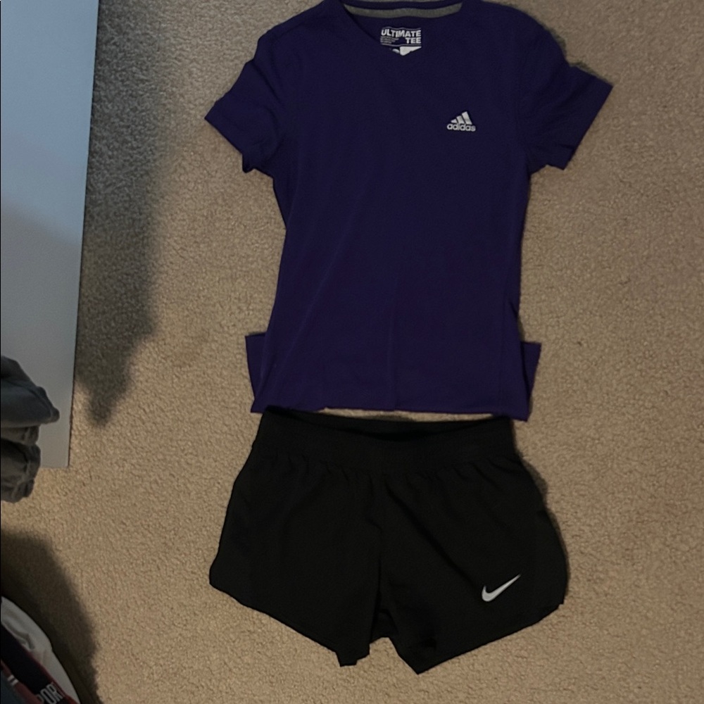 adidas Purple Short Sleeve Tee and Nike shorts